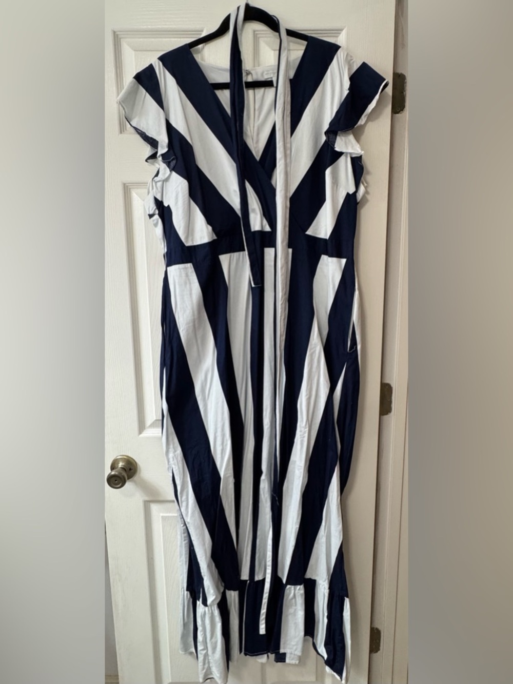 New York & Company Navy and White Striped Wrap Dress